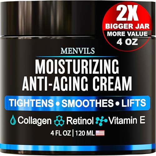 Men's Face Moisturizer Cream - Anti Aging Cream for Men with Collagen, Retinol, Vitamins E, Jojoba Oil - Mens Face Lotion - Mens Skin Care - Facial Eye Wrinkle Cream - Day & Night - Made in USA, 4 oz von Menvils