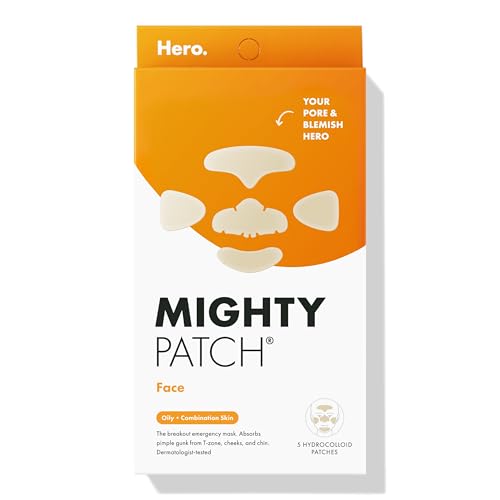 Mighty Patch Face from Hero Cosmetics - XL Hydrocolloid Face Mask for Acne, 5 Large Pimple Patches for Zit Breakouts on Nose, Chin, Forehead & Cheeks - Vegan-Friendly, Not Tested on Animals (1 Count) von SharpCost