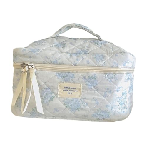 Sharplace Ästhetische Make-up-Tasche, ästhetische Florale Kulturbeutel-Organizer-Tasche mit Griff, Wasch-Organizer-Beutel für Mädchen und Frauen, Blau von Sharplace