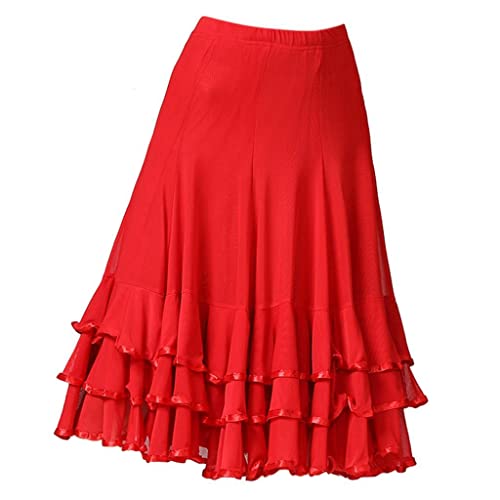 Sharplace Damen Knielang Maxirock Tanzrock Sommerkleid Bauchtanz Rock Tanzen Kostüm für Walzer, Tango, Latin, Flamenco, rot, 64 cm von Sharplace