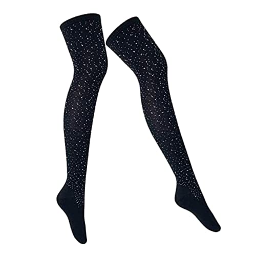 Sharplace Damen Kniestrümpfe mit Streifen und Strass, dehnbar, Baumwolle Overknee Strümpfe Überknie Kniestrümpfe Damen Thigh High Socks Lange Gestreifte Socken, 65cm, Schwarz von Sharplace