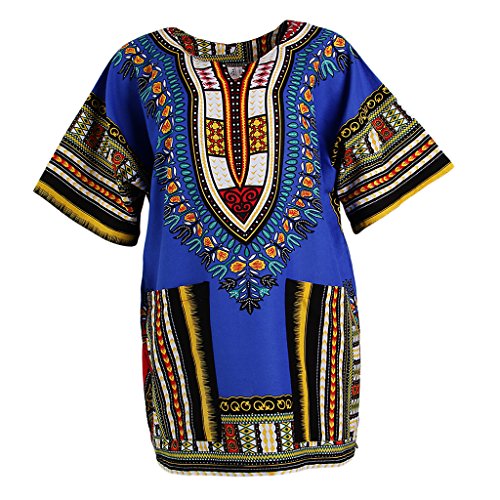 Sharplace Damen Kurzarm Sommer Traditionelle Afrikanische Kleider Afrika Style Minikleid Dashiki Cocktailkleid - Königsblau, wie beschrieben von Sharplace