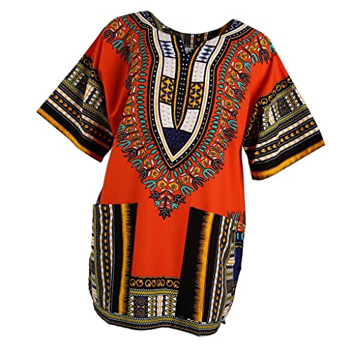 Sharplace Damen Kurzarm Sommer Traditionelle Afrikanische Kleider Afrika Style Minikleid Dashiki Cocktailkleid - Orange, wie beschrieben von Sharplace