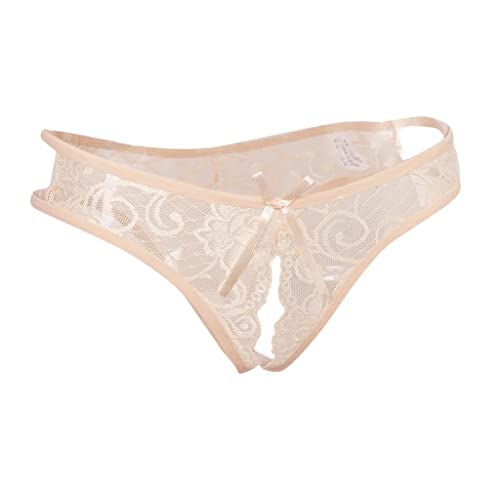 Sharplace Damen Spitze G-String Ouvert-Slip Strings Dessous Unterwäsche Unterhose, Beige, M von Sharplace