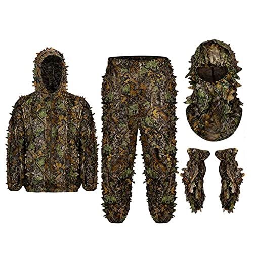 Sharplace Ghillie-Anzug, 3D Ghillie Tarnanzug, Wald Ghillie Suit, Tarnkleidung Jacke und Hose, atmungsaktiv, Blätter-Vollgesichtsmaske, Handschuhe-Set für Jagd, Wildtierfotografie, M L von Sharplace