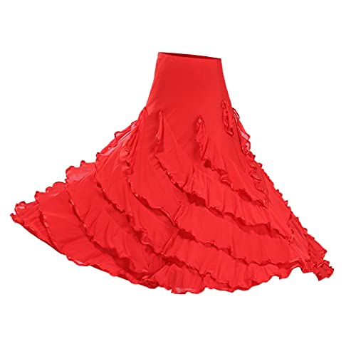 Sharplace Große Schaukel Damen Maxirock Tanzrock Tanzkleider Ballsaal Tanzen Lange Rock Flamenco Kleid Walzer Tango Latein Kostüm, Stil 2 rot, wie beschrieben von Sharplace
