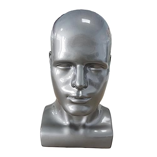 Sharplace Herren-Mannequin-Kopf, PVC-Präsentationsständer, langlebiger Styling-Trainingskopf für Spielekonsole, Hüte, Schmuck, 33,9 cm hoch, glänzende Farbe, GRAU von Sharplace