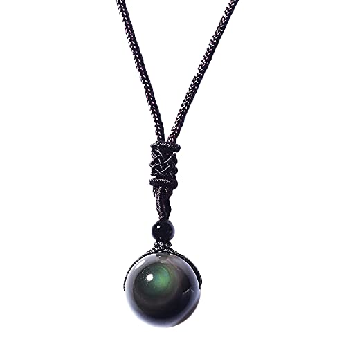 Sharplace Schwarze Obsidian Halskette, Obsidian Anhänger, mit Geflochtener Kette, Regenbogen Obsidian Stein, Amulett - 16mm von Sharplace