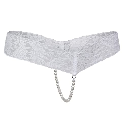 Sharplace Spitze Perlen Strings Panties Slips Unterwäsche Frauen Ouvert Höschen Unterhose Transparent Dessous Slip, Weiß, M von Sharplace