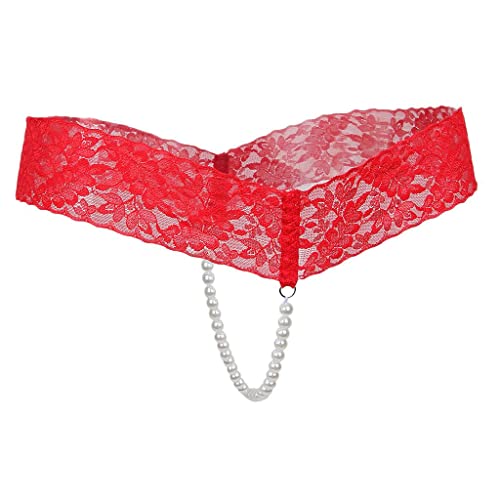 Sharplace Spitze Perlen Strings Panties Slips Unterwäsche Frauen Ouvert Höschen Unterhose Transparent Dessous Slip, rot, M von Sharplace