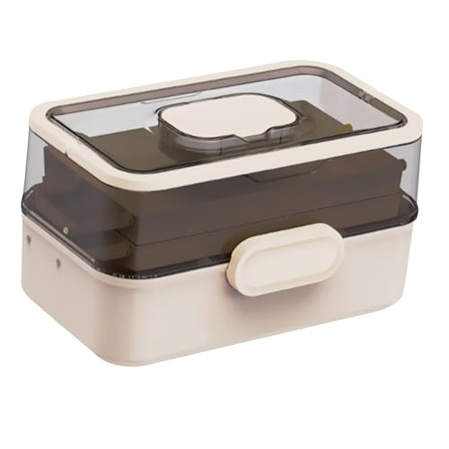 Sharplace Tragbarer Medikamentenbox-Schreibtisch-Organizer mit Deckel, staubdicht, Erste-Hilfe-Box für die Familie, Kleinigkeitenbehälter für Büro, Badezimmer, Beige von Sharplace