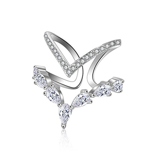 Shawa Damen-Ringe Freundschaftsringe Eheringe Verlobungsringe Trauringe Diamant Ring Doppelschicht-Ring Öffnung Verstellbar Bandring Silberring Geschenk Ring 925er Sterling Silber (Silber) von Shawa