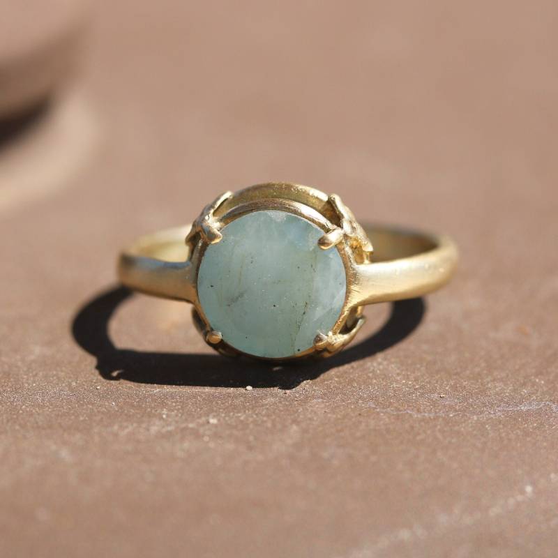 14K Gelb Gold Aquamarin Ring, Handgemachter Rauer Naturstein von ShayJewelryByTal