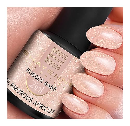 SHAYENNE 2in1 Rubber Base Color Glamorous Apricot Gel Nagellack 15 ml für UV LED Lampe | MADE in Germany | Shellac Cover Gel Nail Polish for UV Nail Lamp | LED Nagel Lack Gellack Nagelgel von Shayenne