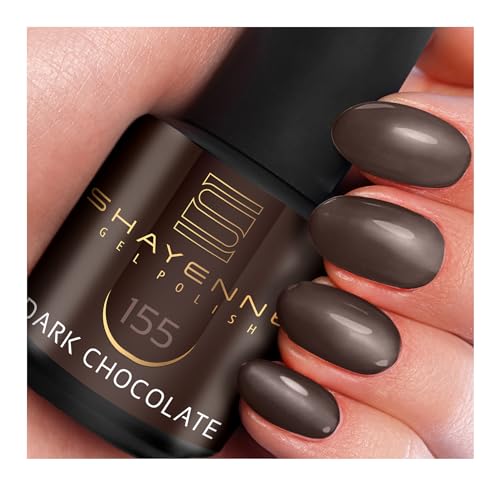 SHAYENNE MADE in GERMANY Shellac Gel Nagellack 15 ml für UV LED Lampe | 155 Dark Chocolate Braun | Gel Nail Polish for UV Nail Lamp | LED Nagel Lack Gellack Nagelgel von Shayenne