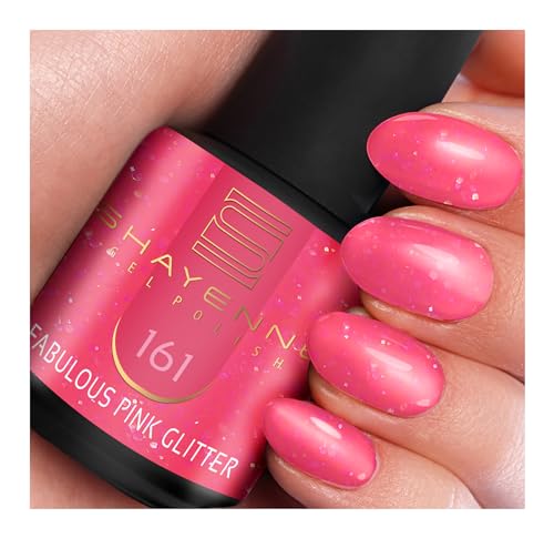 SHAYENNE MADE in GERMANY Shellac Gel Nagellack 15 ml für UV LED Lampe | 161 Fabulous Pink Glitter Glitzer | Gel Nail Polish for UV Nail Lamp | LED Nagel Lack Gellack Nagelgel von Shayenne