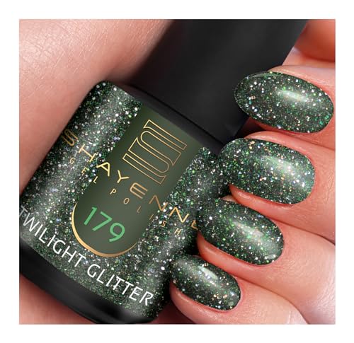 SHAYENNE MADE in GERMANY Shellac Gel Nagellack 15 ml für UV LED Lampe | 179 Twilight Glitter Grün Glitzer | Gel Nail Polish for UV Nail Lamp | LED Nagel Lack Gellack Nagelgel von Shayenne