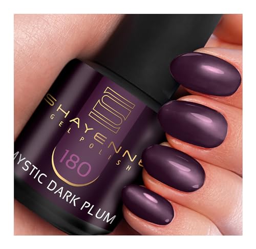 SHAYENNE MADE in GERMANY Shellac Gel Nagellack 15 ml für UV LED Lampe | 180 Mystic Dark Plum Lila | Gel Nail Polish for UV Nail Lamp | LED Nagel Lack Gellack Nagelgel von Shayenne