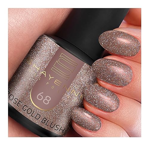 SHAYENNE MADE in GERMANY Shellac Gel Nagellack 15 ml für UV LED Lampe | 68 Rose Gold Blush Glitter Glitzer | Gel Nail Polish for UV Nail Lamp | LED Nagel Lack Gellack Nagelgel von Shayenne