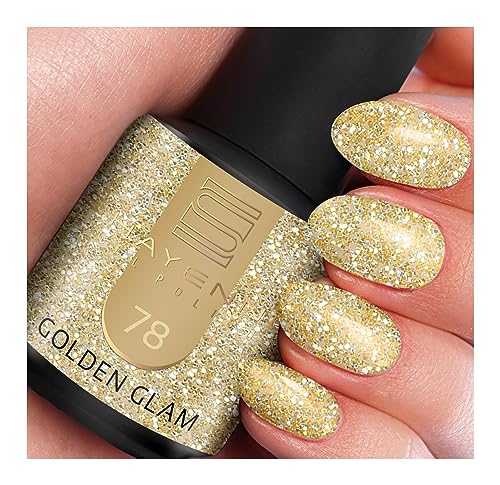 SHAYENNE MADE in GERMANY Shellac Gel Nagellack 15 ml für UV LED Lampe | 78 Golden Glam Glitter Glitzer | Gel Nail Polish for UV Nail Lamp | LED Nagel Lack Gellack Nagelgel von Shayenne