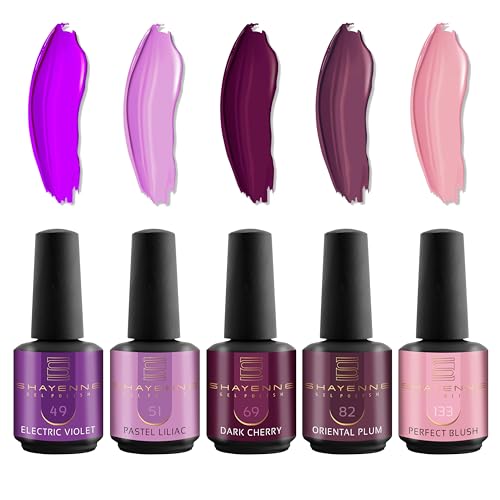 SHAYENNE Shellac Gel Nagellack 5 Lila Violett Glitzer Töne je 15 ml für UV LED Lampe | MADE in GERMANY Gesamt 75 ml | Gel Nail Polish for Lamp | Nagel Lack Gellack Nagelgel Variant 3 von Shayenne