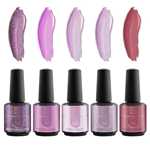 SHAYENNE Shellac Gel Nagellack 5 Lila Violett Glitzer Töne je 15 ml für UV LED Lampe | MADE in GERMANY Gesamt 75 ml | Gel Nail Polish for Lamp | Nagel Lack Gellack Nagelgel Variant 6 von Shayenne