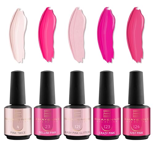 SHAYENNE Shellac Gel Nagellack 5 Rosa Pink Glitzer Töne je 15 ml für UV LED Lampe | MADE in GERMANY Gesamt 75 ml | Gel Nail Polish for Lamp | Nagel Lack Gellack Nagelgel Variant 5 von Shayenne