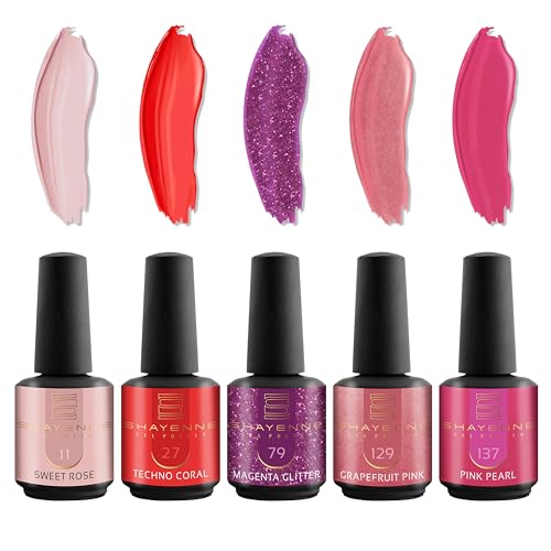 SHAYENNE Shellac Gel Nagellack 5 Rot Rosa Lila Violett Glitzer Töne je 15 ml für UV LED Lampe | MADE in GERMANY Gesamt 75 ml | Nail Polish Lamp | Nagel Lack Gellack Nagelgel Variant 19 von Shayenne