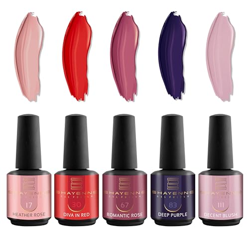 SHAYENNE Shellac Gel Nagellack 5 Rot Rosa Lila Violett Glitzer Töne je 15 ml für UV LED Lampe | MADE in GERMANY Gesamt 75 ml | Nail Polish Lamp | Nagel Lack Gellack Nagelgel Variant 20 von Shayenne