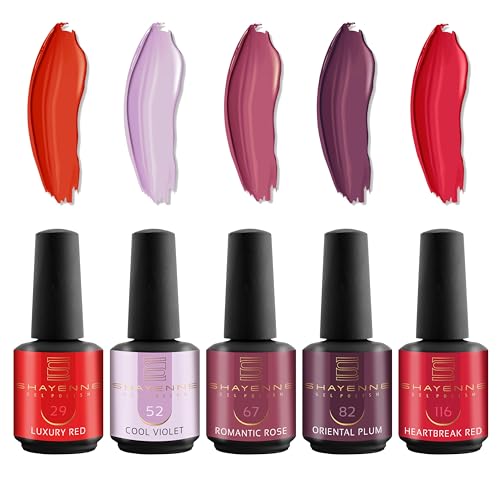 SHAYENNE Shellac Gel Nagellack 5 Rot Rosa Lila Violett Töne je 15 ml für UV LED Lampe | MADE in GERMANY Gesamt 75 ml | Nail Polish Nail Lamp | Nagel Lack Gellack Nagelgel Variant 15 von Shayenne