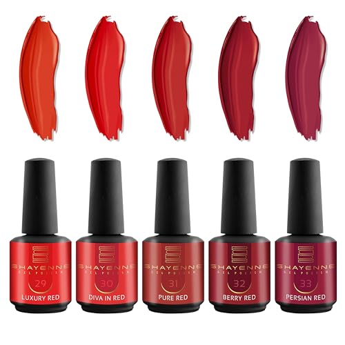 SHAYENNE Shellac Gel Nagellack 5 Rot Töne je 15 ml für UV LED Lampe | MADE in GERMANY Gesamt 75 ml | Gel Nail Polish for UV Nail Lamp | LED Nagel Lack Gellack Nagelgel Variant 2 von Shayenne