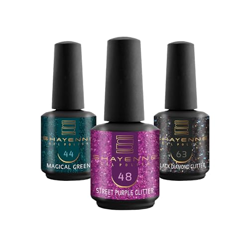 SHAYENNE UV Nagellack Set - MADE in GERMANY 3 Stück - 44 Magical Green Grün 15 ml - 48 Street Purple 15ml - 63 Black Diamond Schwarz 15ml Gel Farblack Gellack Nagel Lack Nail Polish Nagelgel Shellac von Shayenne