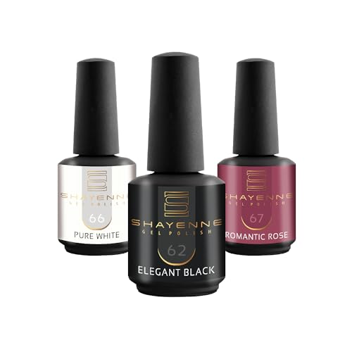 SHAYENNE UV Nagellack Set -MADE in GERMANY 3 Stück - 66 Pute White Weiß 15 ml - 62 Elegant Black Schwarz 15ml - 67 Romantic Rose Rosa 15ml Gel Farblack Gellack Nagel Lack Nail Polish Nagelgel Shellac von Shayenne