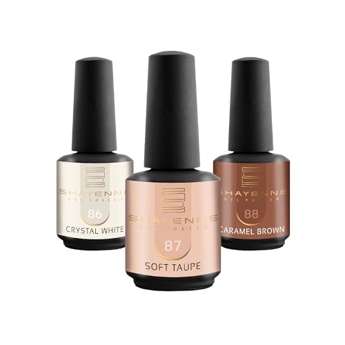 SHAYENNE UV Nagellack Set -MADE in GERMANY 3 Stück - 86 Crystal White 15 ml - 87 Soft Taupe 15ml - 88 Caramel Brown 15ml Gel Farblack Gellack Nagel Lack Nail Polish Nagelgel Shellac von Shayenne