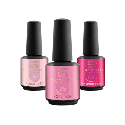 SHAYENNE UV Nagellack Set -MADE in GERMANY 3 Stück - 9 Blush Rose 15 ml - 25 Rosy Pink 15ml - 125 Diamond Pink Glitter 15ml Gel Farblack Gellack Nagel Lack Nail Polish Nagelgel von Shayenne