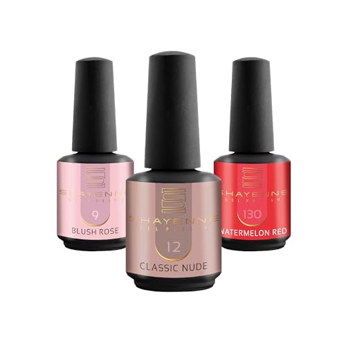 SHAYENNE UV Nagellack Set -MADE in GERMANY 3 Stück - 9 Blush Rose Rosa 15 ml - 12 Classic Nude 15ml - 130 Watermelon Red Rot 15ml Gel Farblack Gellack Nagel Lack Nail Polish Nagelgel Shellac von Shayenne