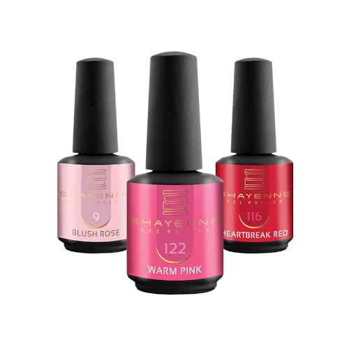 SHAYENNE UV Nagellack Set -MADE in GERMANY 3 Stück - 9 Blush Rose Rosa 15 ml - 122 Warm Pink 15ml - 116 Heartbreak Red Rot 15ml Gel Farblack Gellack Nagel Lack Nail Polish Nagelgel Shellac von Shayenne