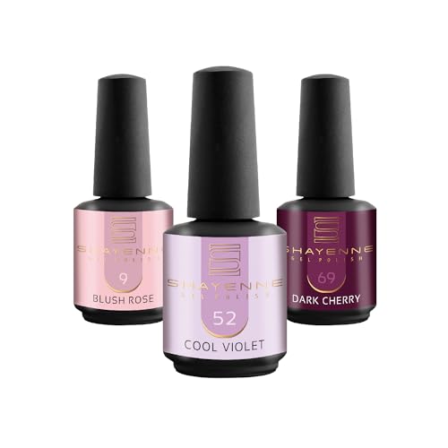 SHAYENNE UV Nagellack Set - MADE in GERMANY 3 Stück - 9 Blush Rose Rosa 15 ml - 52 Cool Violet Lila 15ml - 69 Dark Cherry 15ml Gel Farblack Gellack Nagel Lack Nail Polish Nagelgel Shellac von Shayenne