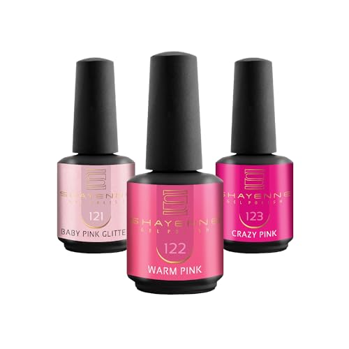 SHAYENNE UV Nagellack Set -MADE in GERMANY 3 Stück - 9121 Baby Pink Glitter 15 ml - 122 Warm Pink - 123 Crazy Pink Gel Farblack Gellack Nagel Lack Nail Polish Nagelgel Shellac von Shayenne