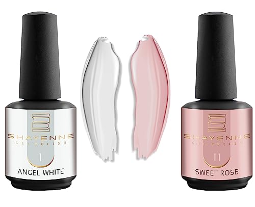 Shayenne 2er Set UV Gel Nagellack 1 Angel White Weiss 15 ml + 11 Sweet Rose 15 ml UV LED Lampe Farblack Gellack Nagel Lack Nail Polish Nagelgel Shellac (30 ml) von Shayenne