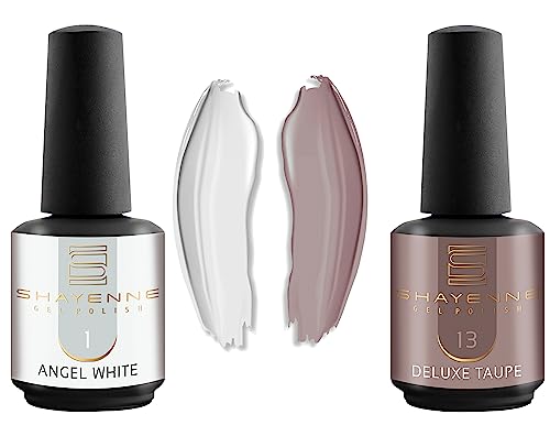 Shayenne 2er Set UV Gel Nagellack 1 Angel White Weiss 15 ml + 13 Deluxe Taupe 15 ml UV LED Lampe Farblack Gellack Nagel Lack Nail Polish Nagelgel Shellac (30 ml) von Shayenne