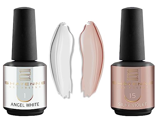 Shayenne 2er Set UV Gel Nagellack 1 Angel White Weiss 15 ml + 15 Silky Violet 15 ml UV LED Lampe Farblack Gellack Nagel Lack Nail Polish Nagelgel Shellac (30 ml) von Shayenne