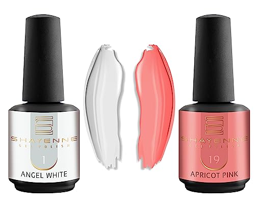 Shayenne 2er Set UV Gel Nagellack 1 Angel White Weiss 15 ml + 19 Apricot Pink 15 ml UV LED Lampe Farblack Gellack Nagel Lack Nail Polish Nagelgel Shellac (30 ml) von Shayenne