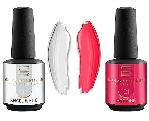 Shayenne 2er Set UV Gel Nagellack 1 Angel White Weiss 15 ml + 21 Hot Pink 15 ml UV LED Lampe Farblack Gellack Nagel Lack Nail Polish Nagelgel Shellac (30 ml) von Shayenne