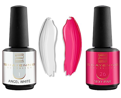 Shayenne 2er Set UV Gel Nagellack 1 Angel White Weiss 15 ml + 26 Sexy Pink 15 ml UV LED Lampe Farblack Gellack Nagel Lack Nail Polish Nagelgel Shellac (30 ml) von Shayenne