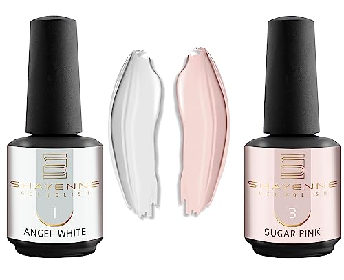 Shayenne 2er Set UV Gel Nagellack 1 Angel White Weiss 15 ml + 3 Sugar Pink 15 ml UV LED Lampe Farblack Gellack Nagel Lack Nail Polish Nagelgel Shellac (30 ml) von Shayenne