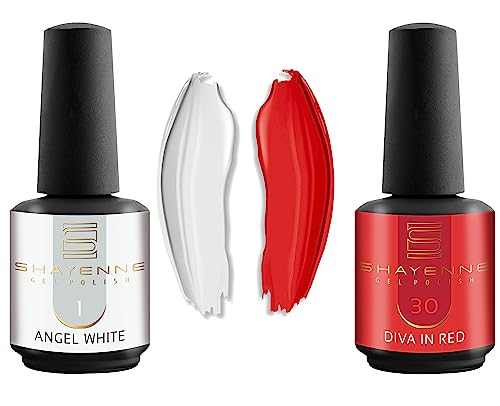 Shayenne 2er Set UV Gel Nagellack 1 Angel White Weiss 15 ml + 30 Diva in Red Rot 15 ml UV LED Lampe Farblack Gellack Nagel Lack Nail Polish Nagelgel Shellac (30 ml) von Shayenne