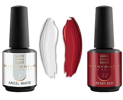 Shayenne 2er Set UV Gel Nagellack 1 Angel White Weiss 15 ml + 32 Berry Red Rot 15 ml UV LED Lampe Farblack Gellack Nagel Lack Nail Polish Nagelgel Shellac (30 ml) von Shayenne