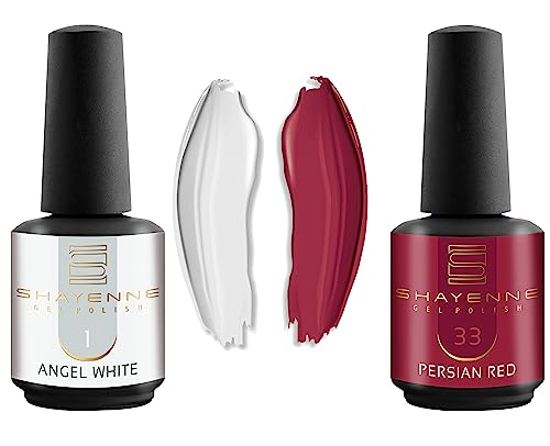 Shayenne 2er Set UV Gel Nagellack 1 Angel White Weiss 15 ml + 33 Persian Red Rot 15 ml UV LED Lampe Farblack Gellack Nagel Lack Nail Polish Nagelgel Shellac (30 ml) von Shayenne