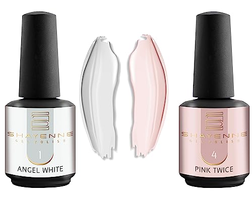 Shayenne 2er Set UV Gel Nagellack 1 Angel White Weiss 15 ml + 4 Pink Twice 15 ml UV LED Lampe Farblack Gellack Nagel Lack Nail Polish Nagelgel Shellac (30 ml) von Shayenne